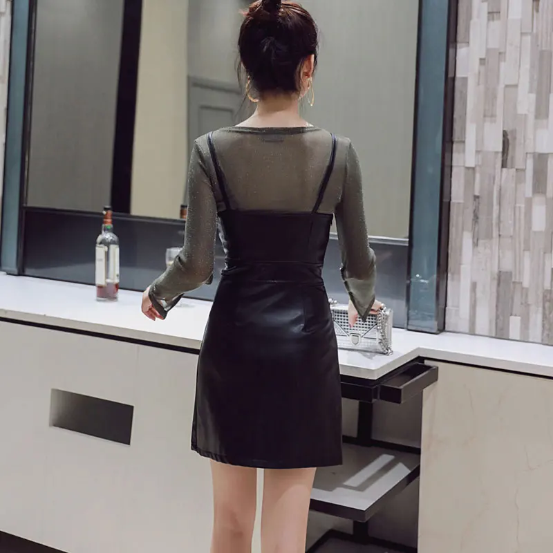 2018 новые весенние Для женщин двух частей ПУ Кожаные модельные туфли костюм