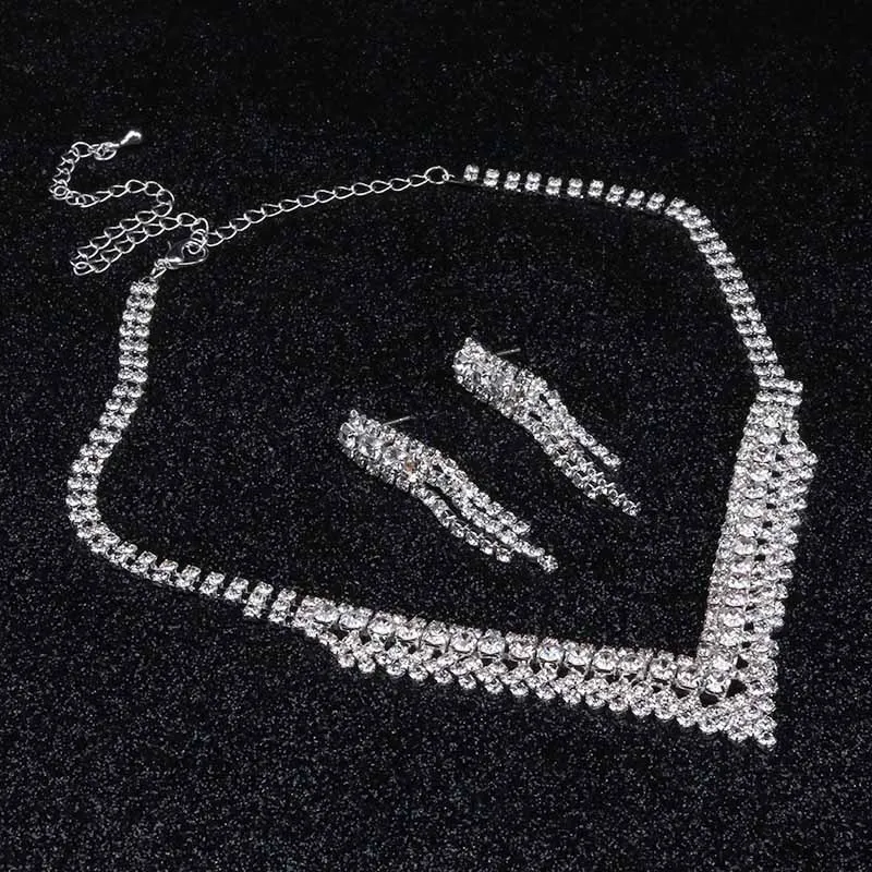 Комплект из колье и серёг серебристого цвета с кристаллами|bridal wedding jewelry|bride