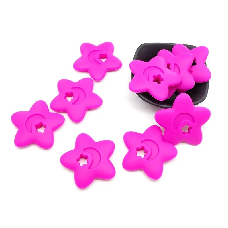 Fuchsia Chenkai 10 шт. без БФА, силиконовый звезда Силиконовый грызунок бусины жевательные зубные кольца для детей игрушки для прищепка для соски цепи аксессуары - Цвет: Fuchsia