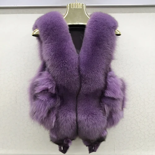 purple 2 Горячая Распродажа, женский жилет из натурального Лисьего меха, натуральный мягкий Лисий мех, куртка без рукавов, Женский качественный теплый жилет из натурального Лисьего меха - Цвет: purple 2