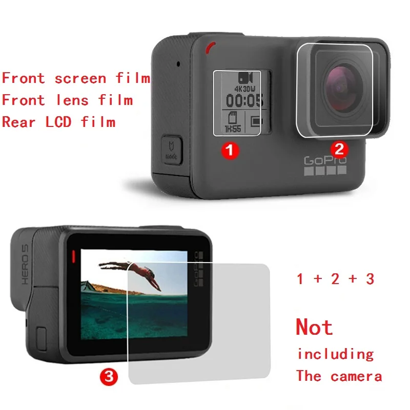 Клоун для Go Pro Hero 5/6/7 черные линзы в золотистой оправе пленка ЖК-дисплей Экран протектор Защитная пленка закаленное стекло объектив Кепки/крышка для gopro7 6 5 - Цвет: film 3 PCS