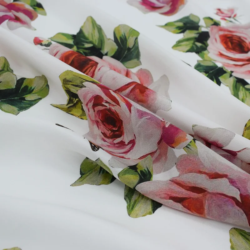 2018 новые розы бабочки крепдешин ткань из натурального шелка для платья летнего