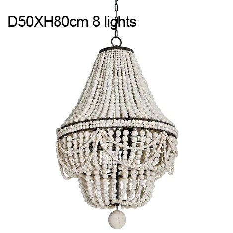 D50XH80cm 8 lights Деревянная люстра, Современная/белая/бисерная люстра, лампы для гостиной/спальни/столовой/кухни, французские подвесные светильники - Цвет абажура: D50XH80cm 8 lights