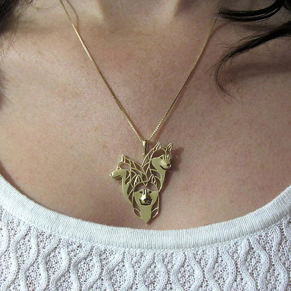 Сибирская Хаски семья-золотой и серебряный кулон ожерелье Собака ювелирные