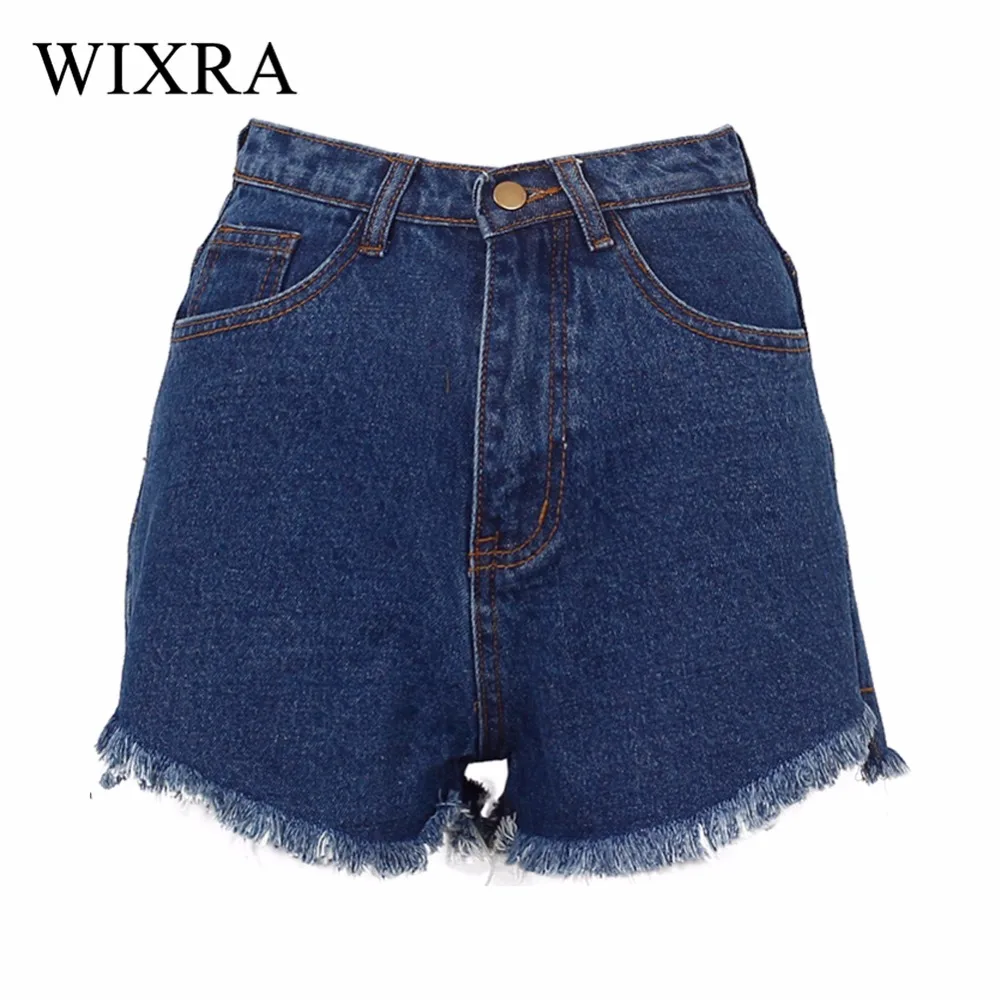 Женские джинсовые шорты Wixra синие свободные с высокой талией спереди и сзади|waist