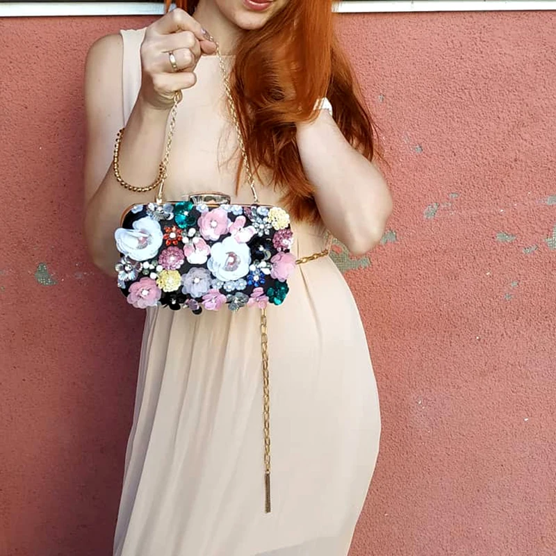 Женский клатч с цветами Boutique De FGG, украшенная кристаллами вечерняя сумочка для свадьбы, вечеринки, кошелек