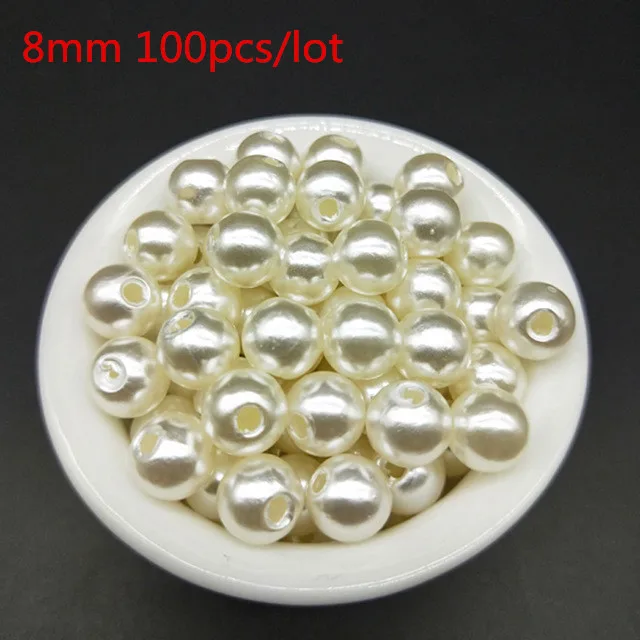 Beige 8mm 100pcs 3-20 мм дешевые круглые ABS прямые отверстия имитация жемчуга белые бусины ручной работы DIY браслет ювелирные аксессуары Изготовление - Цвет: Beige 8mm 100pcs