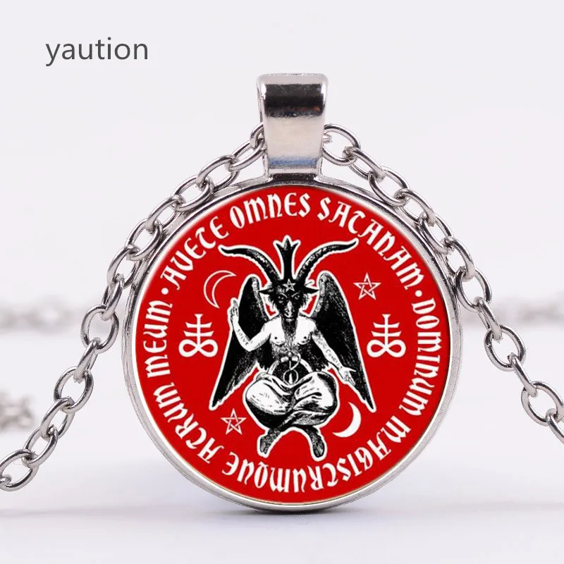 Ожерелье с подвеской Baphomet Devil Glass винтажное ювелирное изделие Черная Цепь