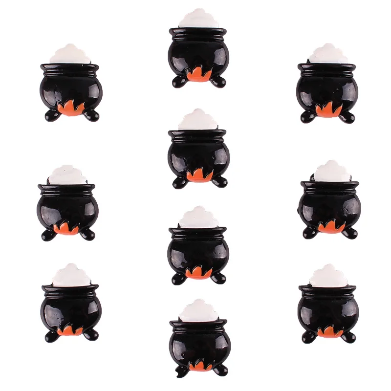 

50pcs Halloween Witch Brew Pot Fire Party Resin Scrapbooking Hair Bow Clip Center Crafts Embellishment Charms Cabachons