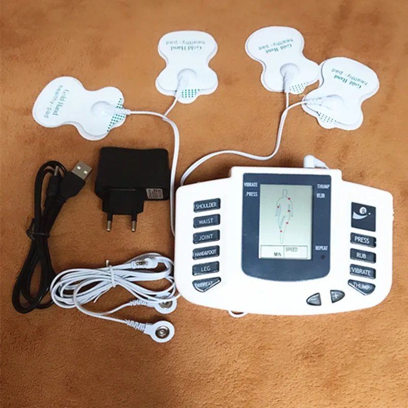 with 4 electrode Tens цифровой массаж тела импульсный электростимулятор машина+ 20 шт электроды+ тапочки для массажа ног+ сумка для хранения - Цвет: with 4 electrode