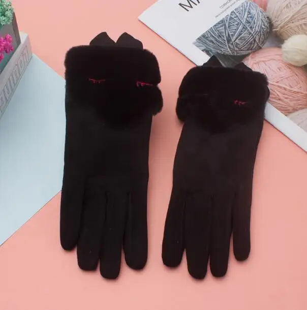 

Women's Autumn Winter Thicken Warm Faux Suede Leather Gloves Female Lovely Touch Screen Faux Fur Driving Glove R037