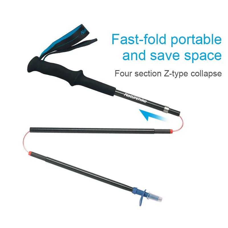 1 Pcs Naturehike Portable Collapsible Carbon Fiber Trekking Poles Quick Lock Compact Folding Walking Stick Tourism Trail Running