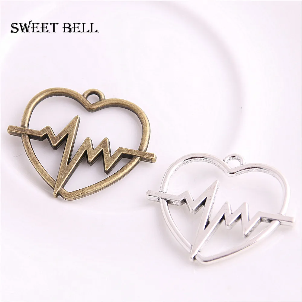 SWEET BELL 30 шт. 24*29 мм сплав цинка сердце электрокардиограмма символ соединители для