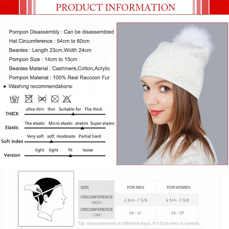 Белый норковый мех шапки с помпонами Hat Женская шерстяная шапка для девочек Меховые помпоны женские зимние шапки вязаные со стразами брендовые чулки шапка