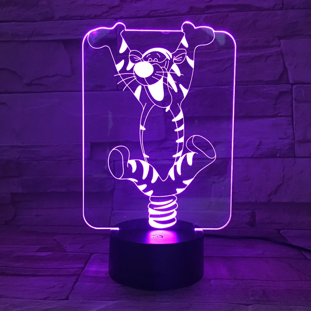 С милым тигренком из мультфильма LED 3D ночной Светильник акриловый 7 Цвета