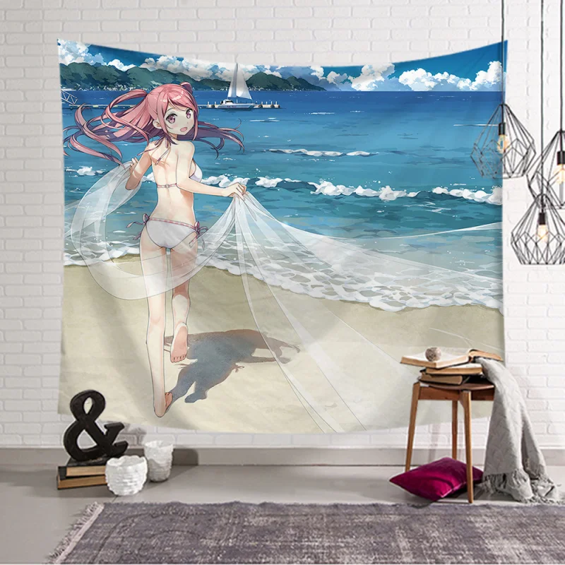 Cartoon Girls tapestry Wall Hanging Large Comic Print Art Fabric Decor Blanket Sleeping Mat Yoga Carpet 150x130cm | Дом и сад