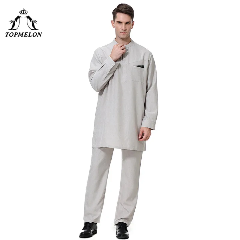 TOPMELON Qatar Kurta Арабский мусульманский ислам комплект одежды мужские juba thebe топы и брюки S-3XL размера плюс новая модная одежда