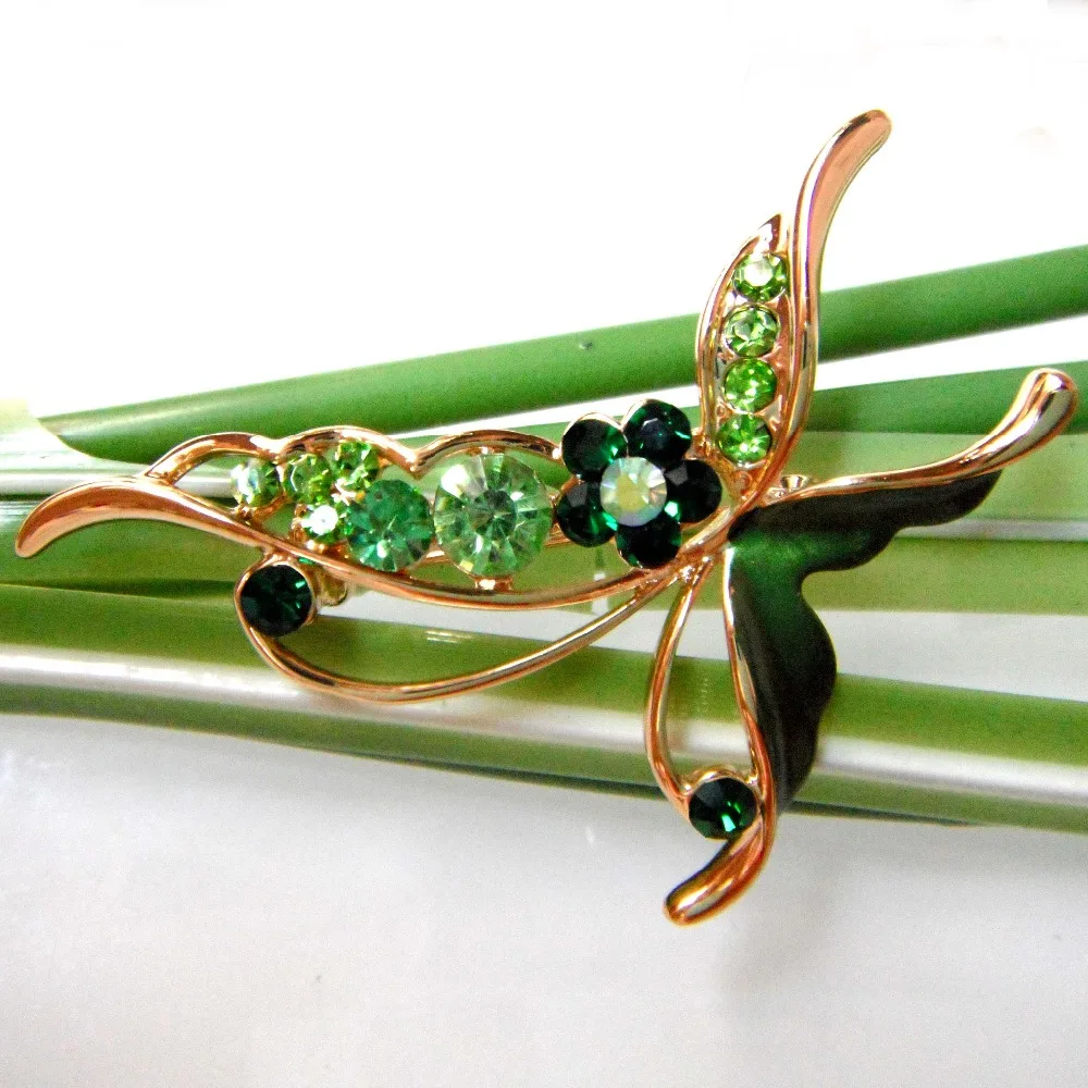 Navachi Super Butterfly Insect Green Enamel Yellow GP Rhinestone Crystal Pin Brooch SMT7154 | Украшения и аксессуары