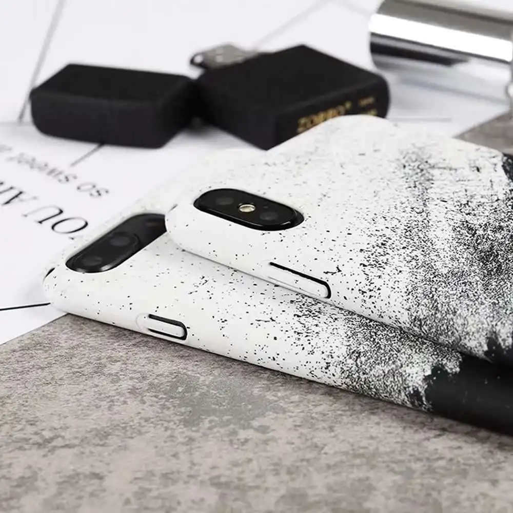 Fashion Black White Flower Back For iphone X 6 6s Plus Case Matte Skin Coque 7 8 plus Cover Hard PC Cute Cartoon Capa |