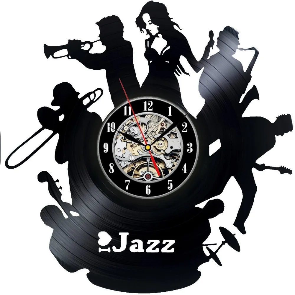 Jazz Art Vinyl Wall Clock Gift Room Modern Home Record Vintage Decoration duvar saati | Дом и сад