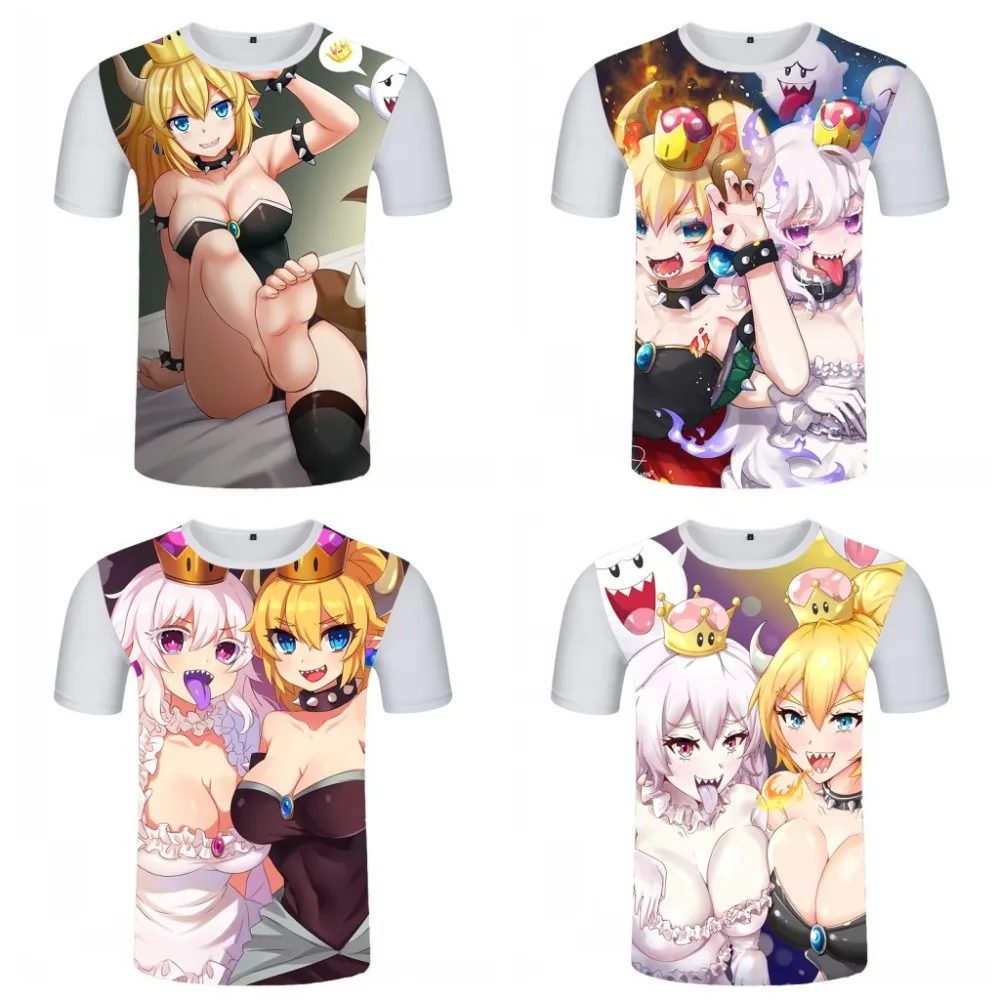 Аниме футболка Boosette Bowsette с бантом принтом милые для косплея коротким рукавом