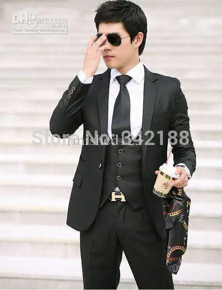 Бесплатная доставка. Цена! Черный смокинг жениха с Боковым Разрезом для мужские