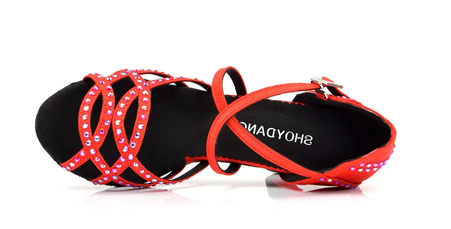 SHOYDANC танцевальная обувь; zapatillas mujer; красные туфли для латинских танцев со стразами и гранатом; женские летние танцевальные сандалии для сальсы