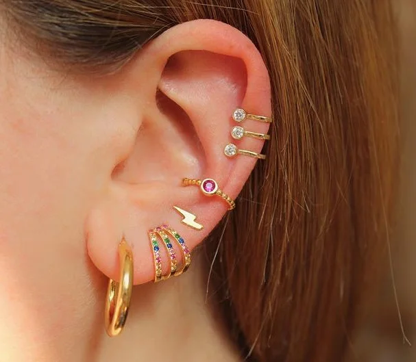 fine 925 sterling silver bright chic rainbow colorful geometric cz bar stud earring for women girl gift | Украшения и аксессуары