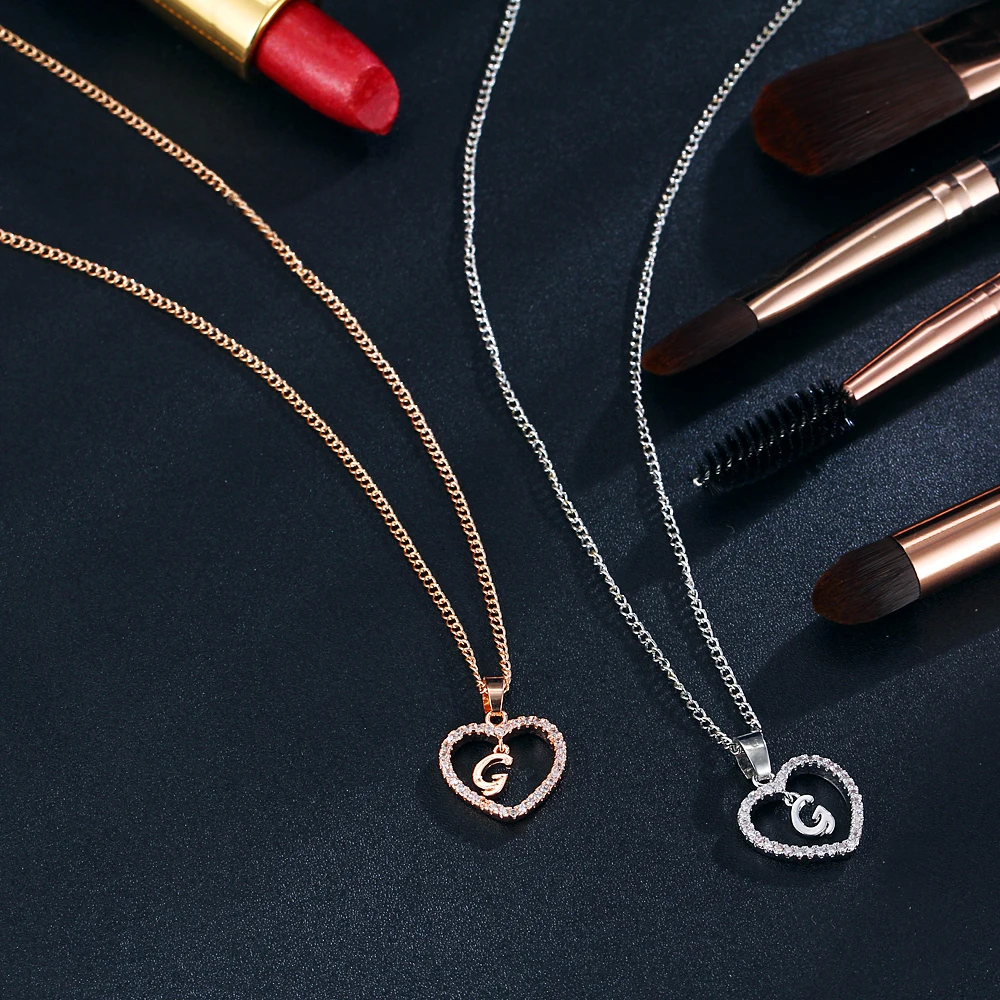 IF ME Capital Initial Letter G Heart Crystal CZ Women Charms Statement Necklaces &amp Pendants Gold Silver Color Jewelry Birth Gift |