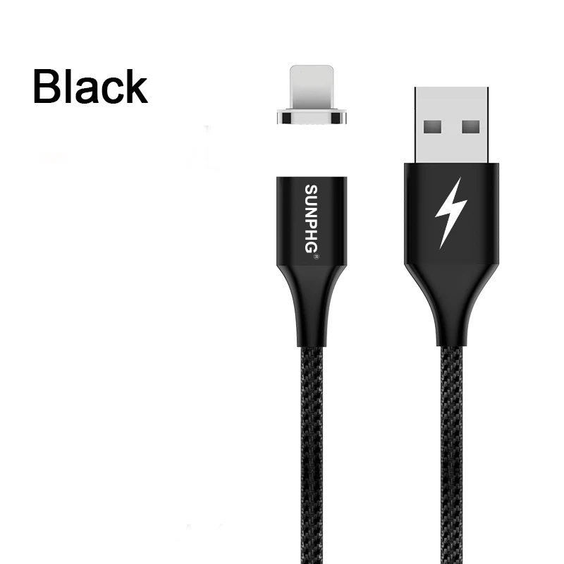 for iphone black SUNPHG 2 м mi cro USB Магнитный зарядный кабель 3A для sony xperia z3 быстрое зарядное устройство usb type c для iphone 5 6 8Plus на Ksio mi 6 mi 8 - Тип штекера: for iphone black