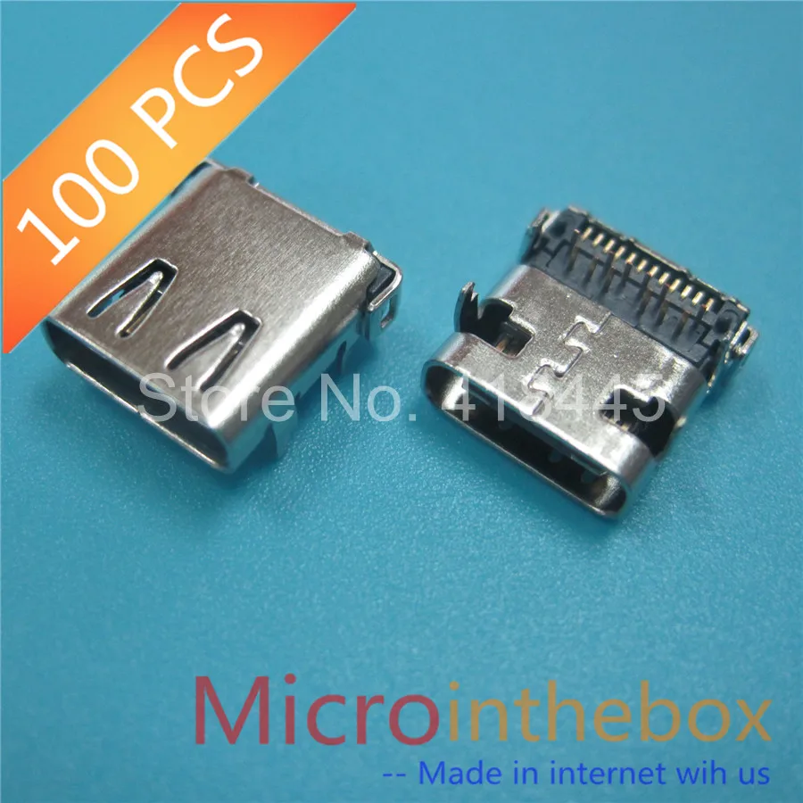 100 шт./лот USB разъем типа C 3 1 гнездовой 24Pin 12Pin SMD + DIP с 4 фиксированными ножками лента