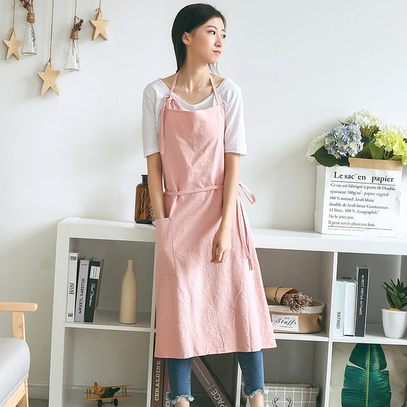 

Apron New BBQ Bib Washed Cotton Linen Cooking Kitchen Apron For Woman Lady Flower Shop Barber Chefer Strap Dress Custom Logo Hot