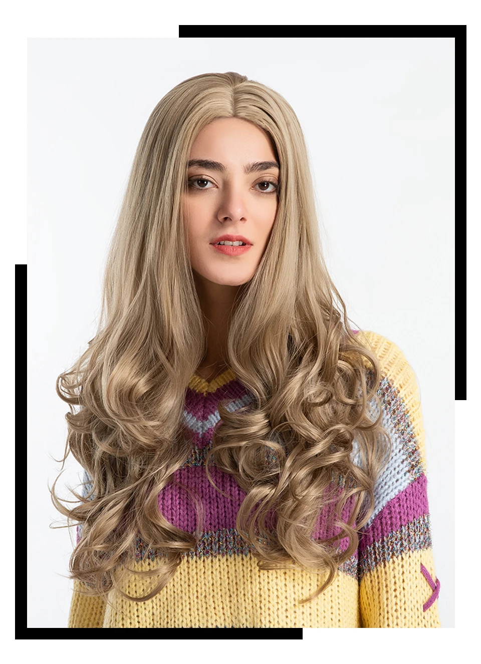 Inhair Cube 26 дюймов женские парики длинные натуральные волны синтетический слоистый стиль волос светильник коричневый с полным парики