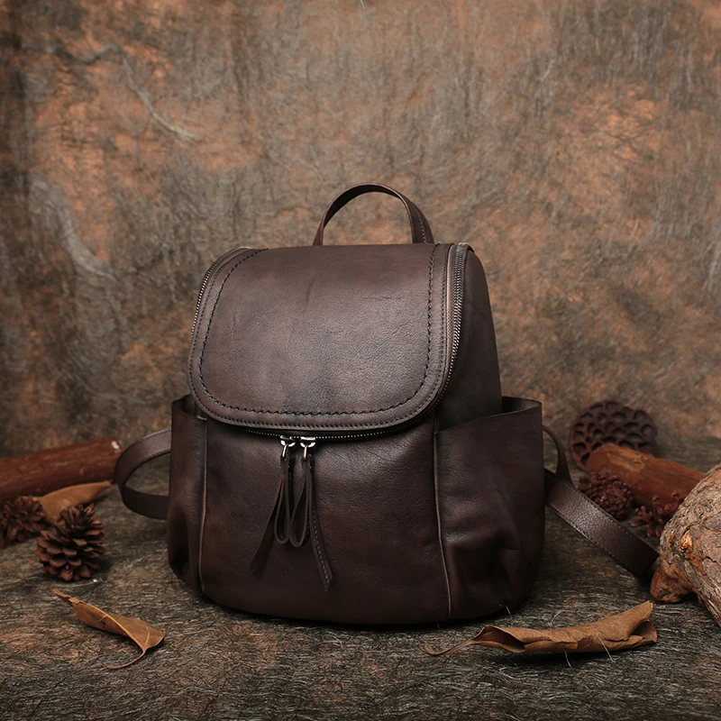 Top Grain Cow Leather Women Backpack 2019 Summer Travel Men Knapsack Bags Handmade Genuine Unisex Back Pack Lady | Багаж и сумки