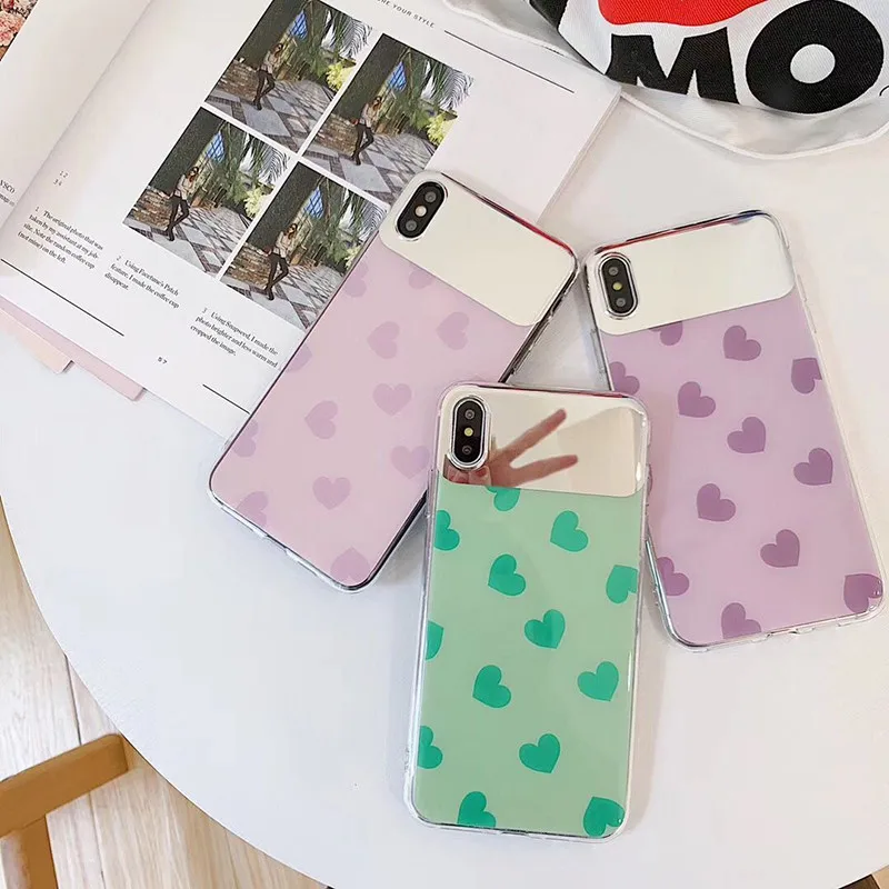 Colorful Love Heart Mirror Splicing Phone Case For iphone XS Max XR Cases X 7 6 6S 8 Plus Fashion Back Cover |