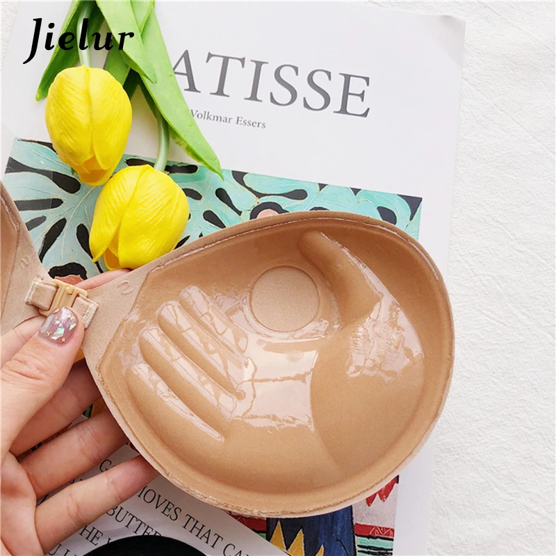 Jielur Women Self Adhesive Bra Solid Color Sexy Push Up Lingerie Top A B C Cup Fly Strapless Silicone Invisible Bralette | Женская