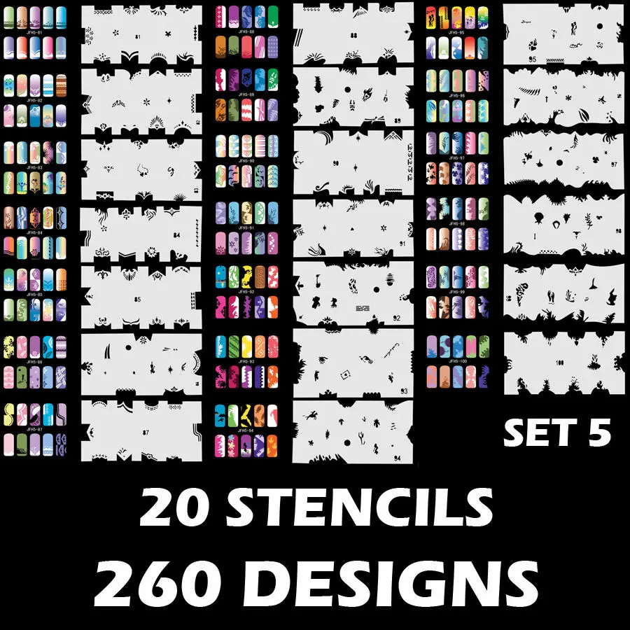 

260 DESIGNS Airbrush Nail Art STENCIL Template Kit Paint stamp tool stamping plate image manicure plates Paint 20 Sheets /lot