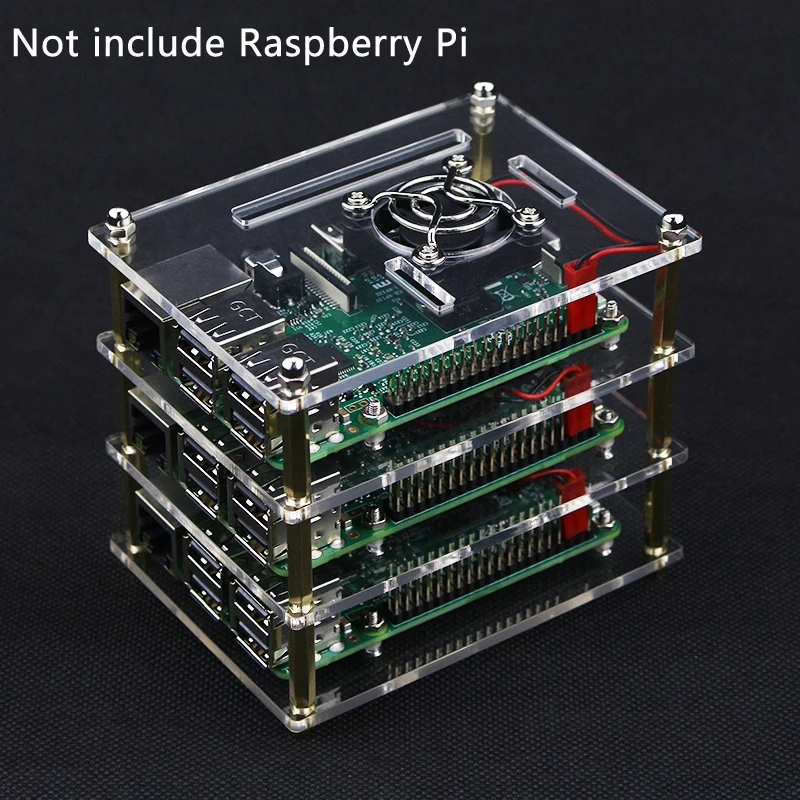 Акриловый чехол для Raspberry Pi 4 многослойный прозрачный корпус с вентилятором