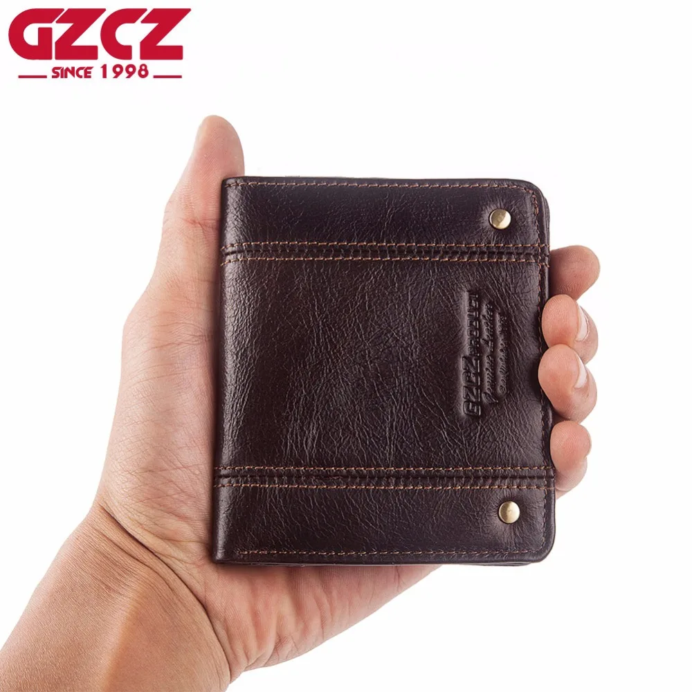 

Кошелек GZCZ мужской из натуральной кожи, тонкий бумажник с RFID-защитой, кредитница, повседневный дизайнерский короткий мини-клатч из воловьей...