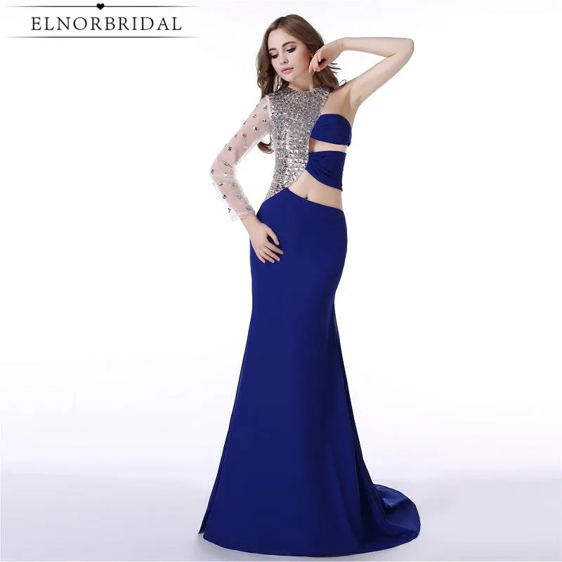Королевский Синий Выпускные платья для маскарада 2019 Иллюзия одно плечо