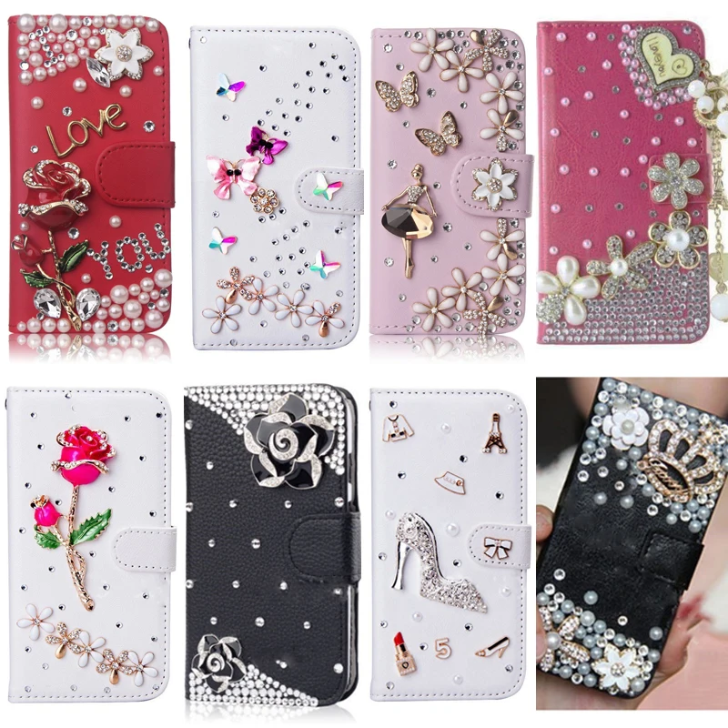 Высокое качество белый чехол с узором Личи бриллиантовые стразы защитная