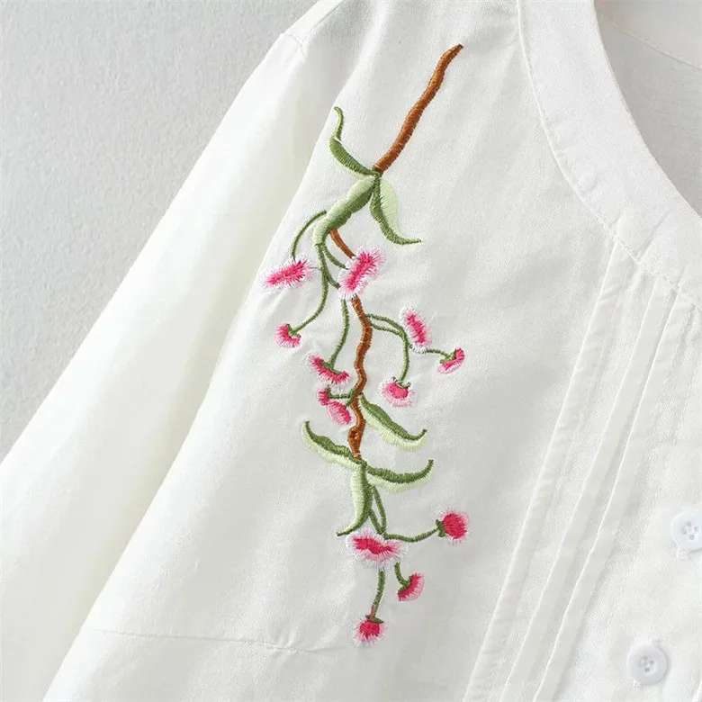 Большие размеры вышивка блузка рубашка хлопок лен женские блузки Camisas Femininas