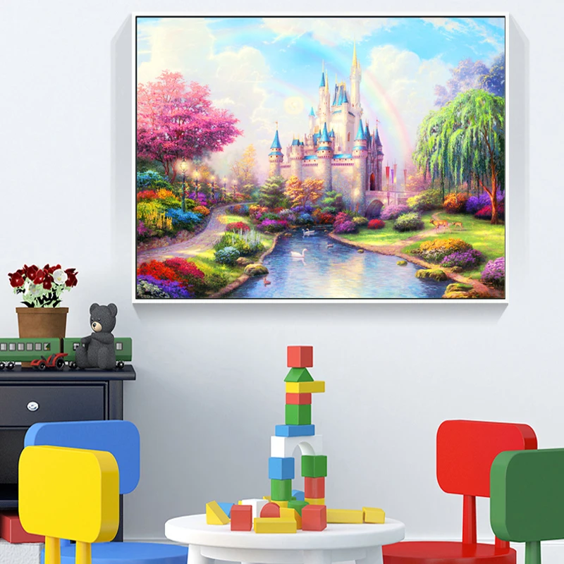 55*45 см 5D DIY Полная алмазная живопись в сказочном стиле с изображением замка