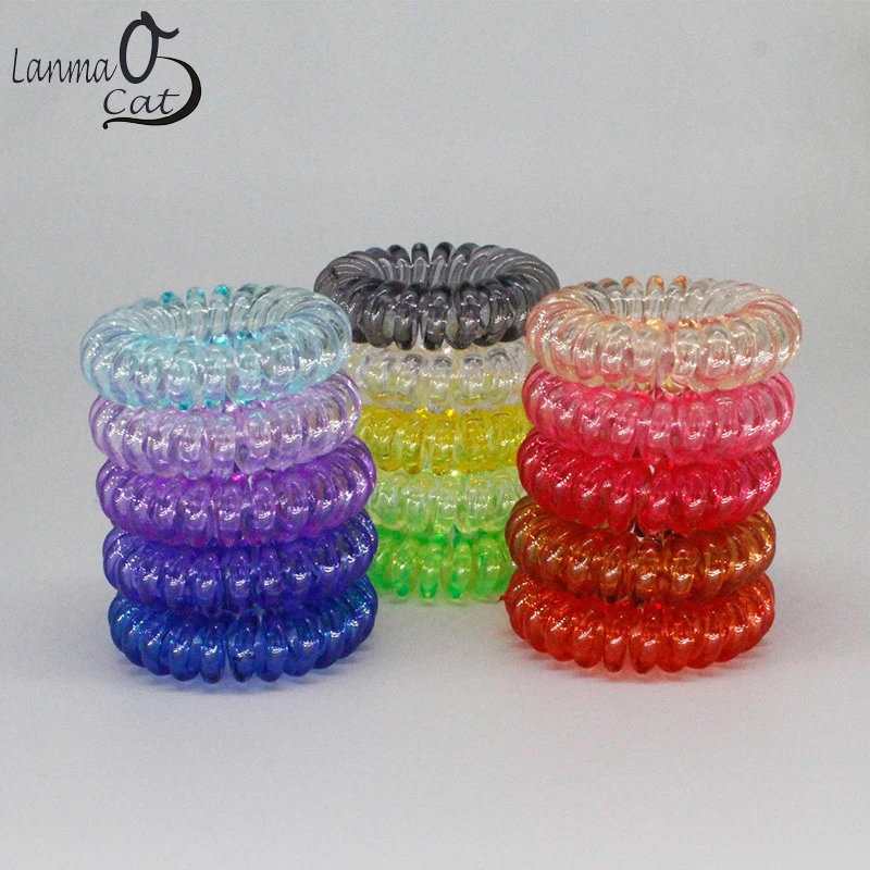 

(12pcs) High Quality Hair Scrunchie Transparent Telephone Wire Elastic Hairbands for Children in Small Size 15 Colors available