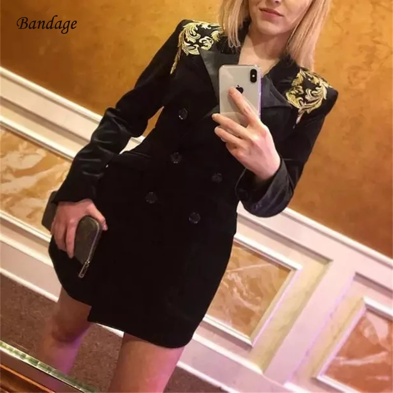 

Женское платье с длинным рукавом и V-образным вырезом, новинка облегающее платье из вельвета, модное Черное мини-платье с вышивкой, 2019