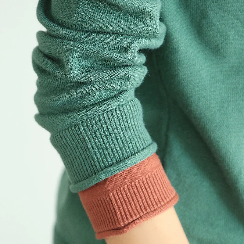 Retro hit color patchwork Fake two pieces pullover sweater Female | Женская одежда