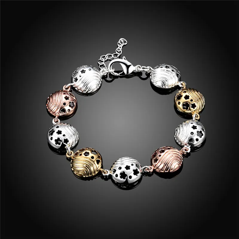Fashion Silver Jewelry Bracelets Bangles Female Girl Beads Hollow Shell Flower Hand Chain Bracelet For Women Best Friend Gift | Украшения и