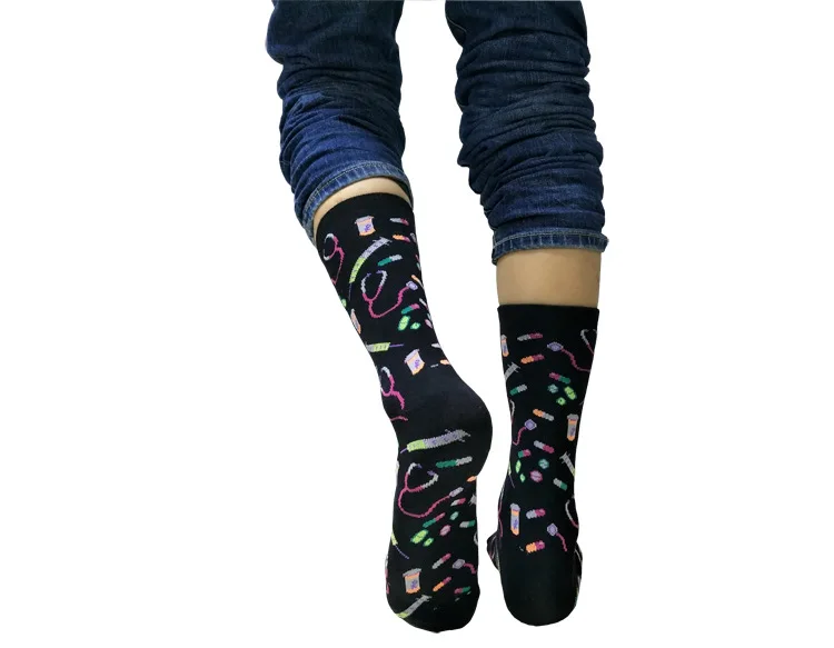Носки со стетоскопом из мультфильма; шприц; Chaussette; забавная Новинка; Веселые мужские хлопковые носки; Удобные Компрессионные носки