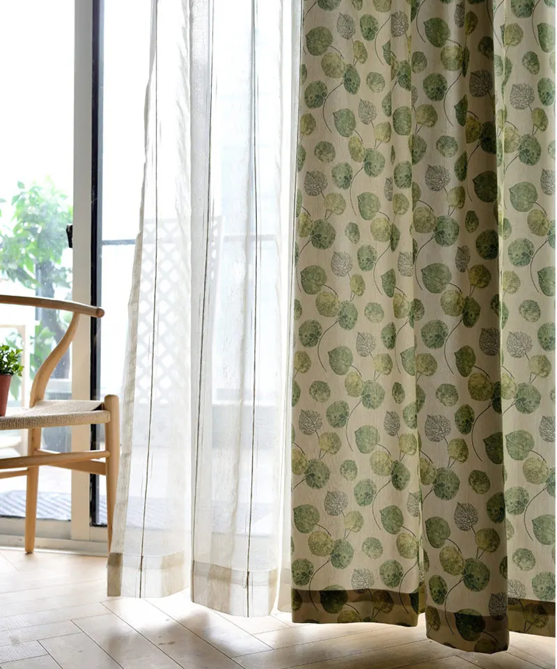 Зеленые занавески для кухни с листьями пасторальный стиль двери Полиэстер