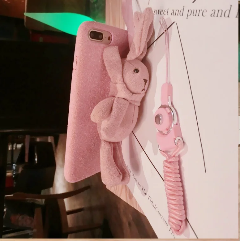 Linwei Симпатичный плюшевый кролик кукла мобильный телефон оболочки для iPhone 6 P 7 8 x